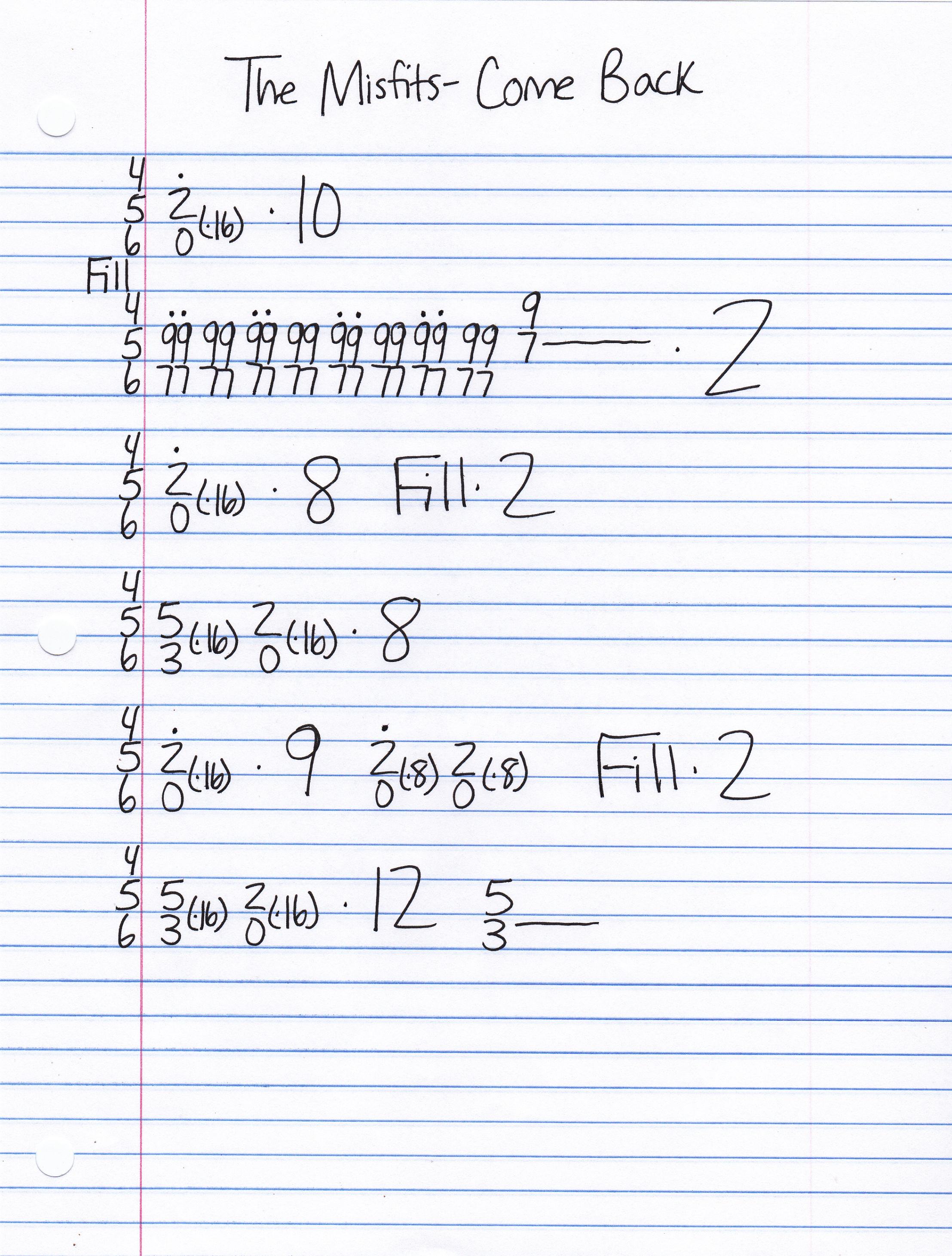 High quality guitar tab for Come Back by The Misfits off of the album Static Age. ***Complete and accurate guitar tab!***